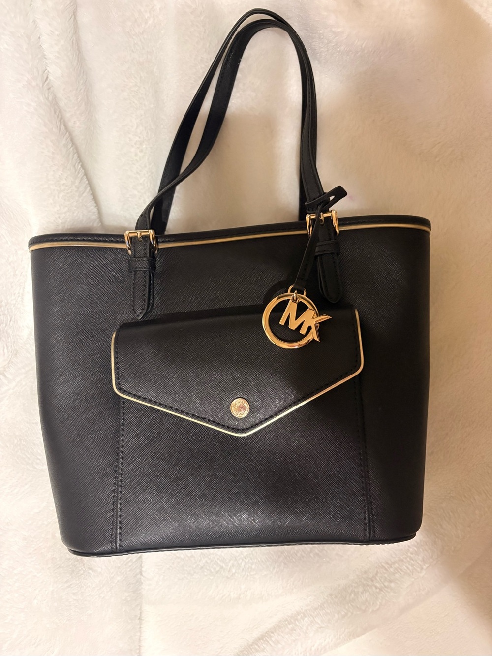 MICHAEL Michael Kors Black Saffiano Tote with Gold Accents